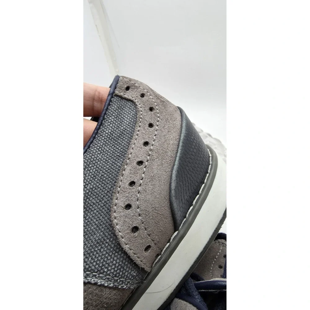 Kenneth Cole Reaction Weiser Grey Suede Navy Textile Lace Up Oxfords Mens 11.5 M